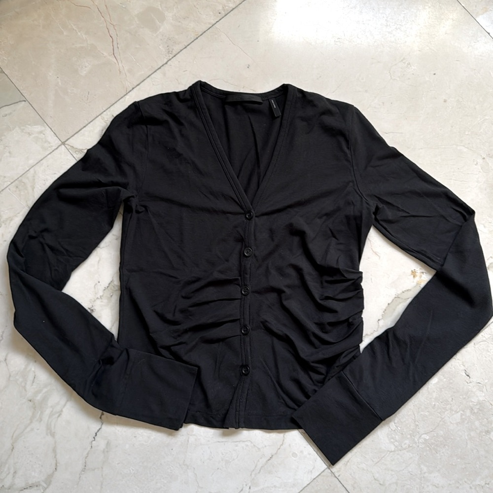 Helmut Lang ruched jersey Black color cardigan w/thumbholes, size Medium.